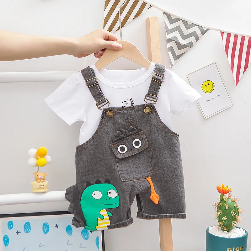 

Summer Baby Short Sleeve Clothing Boys and Girls Cotton Tracksuit Striped Top+Overalls For Toddler Children Casual Clothing