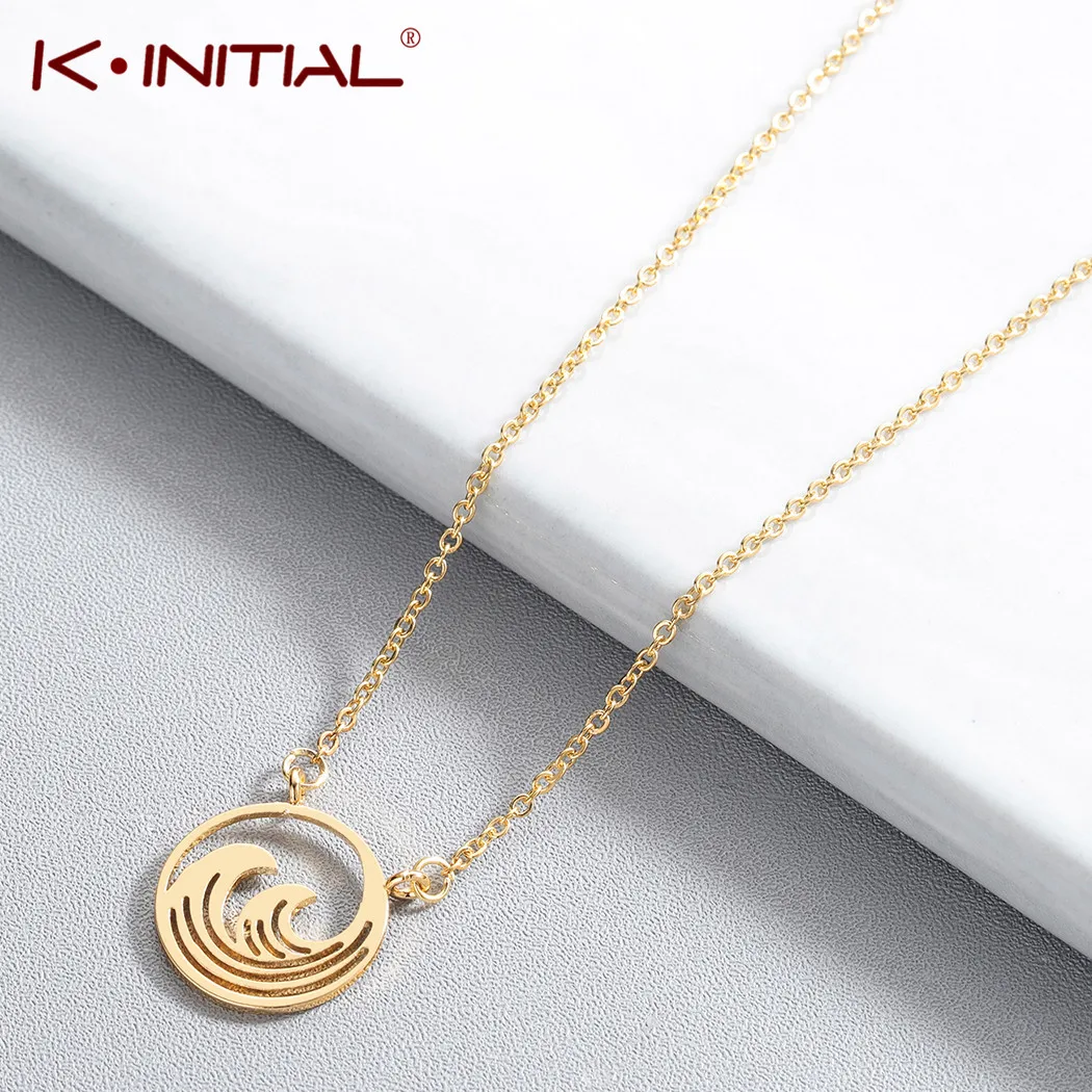 

Kinitial Stainless Steel Ocean Wave Necklace Pendant Beach Surfer Jewelry for Women Charm Wave Charm Choker Necklaces Collar