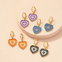 ins heart shaped earrings purple red blue black green color layered multicolor earrings women girl fashion jewelry girls gifts