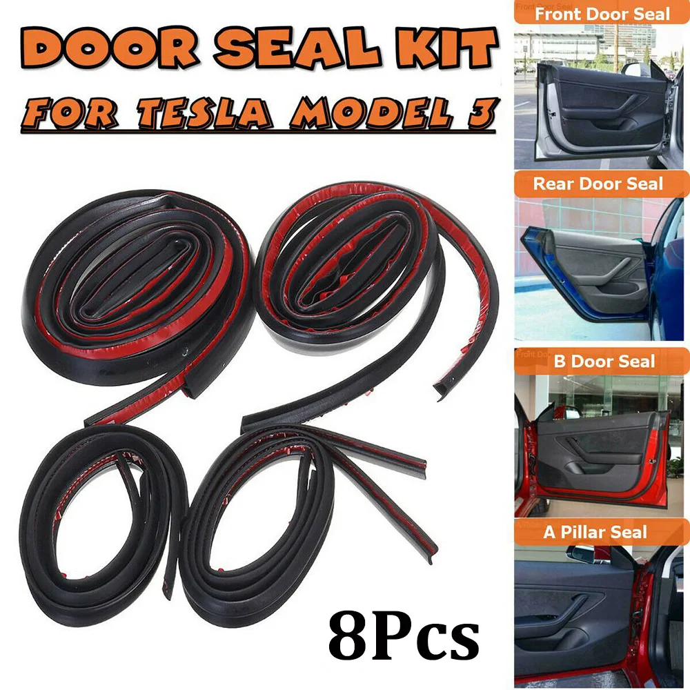 

Hot-selling 8 Pieces Of Tesla Model3 Door Seal Kit Sound Insulation Rubber Weatherproof Sealing Strip Accessory Set Fast Deliver