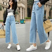 womens casual high waist palazzo wide leg loose denim pants jeans baggy trousers
