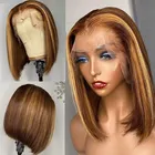 Парик Bob, прямой парик на сетке спереди с эффектом омбре, цветные парики Remy Hd 13x1, фронтальные парики для женщин, бразильский короткий парик, парик из натуральных волос