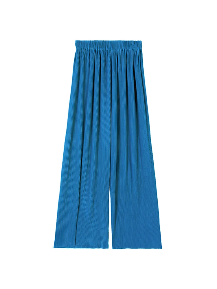 

Pleated Pants Peacock Blue Loose High Waist Trousers elasticity