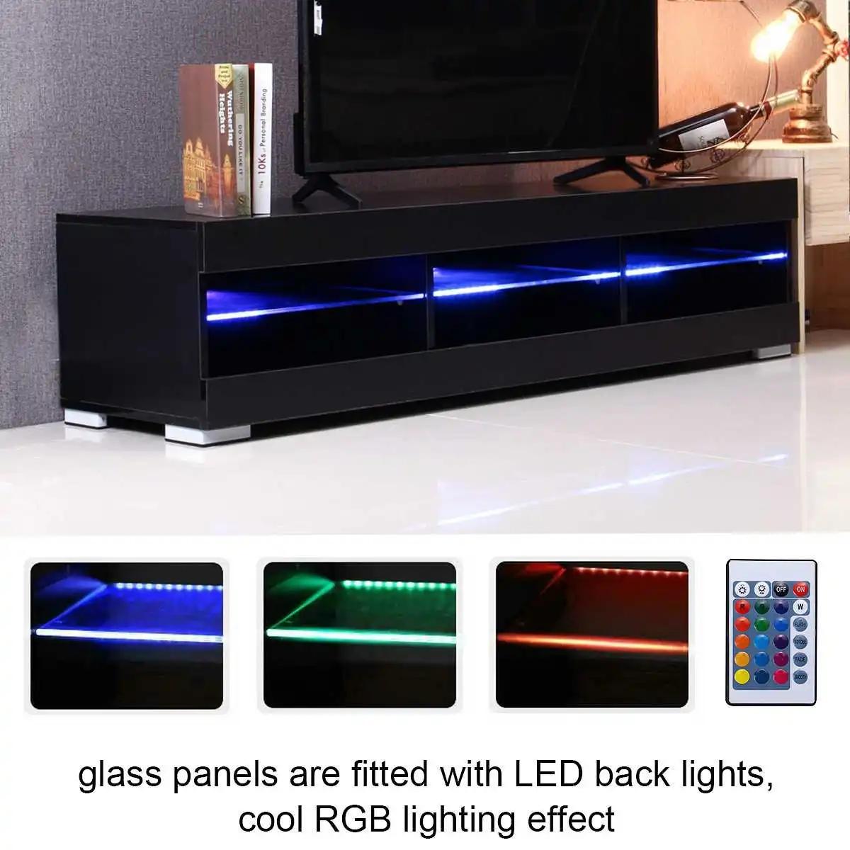 

57 Inch RGB LED TV Unit Cabinet Stands with 6 Open Drawers TV Bracket Table Home TV Stand Living Room Furniture high gloss