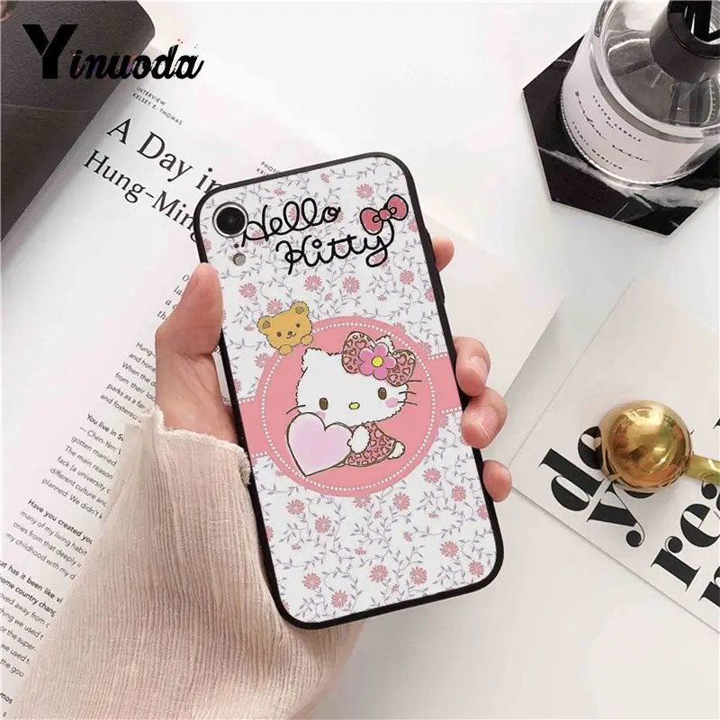 Yinuoda хит продаж Модный hello kitty черный чехол для телефона iPhone 11 pro XS MAX 8 7 6 6S Plus X 5 5S SE XR