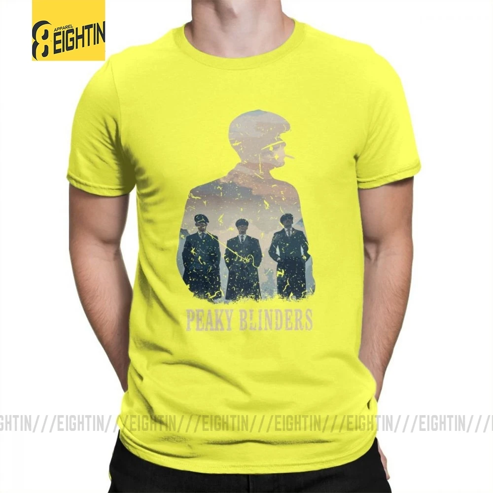 Peaky blinds футболки Уникальные для досуга Чистый хлопок мужские футболки с коротким рукавом o-образным вырезом футболки размера плюс популярный фильм - Цвет: Цвет: желтый
