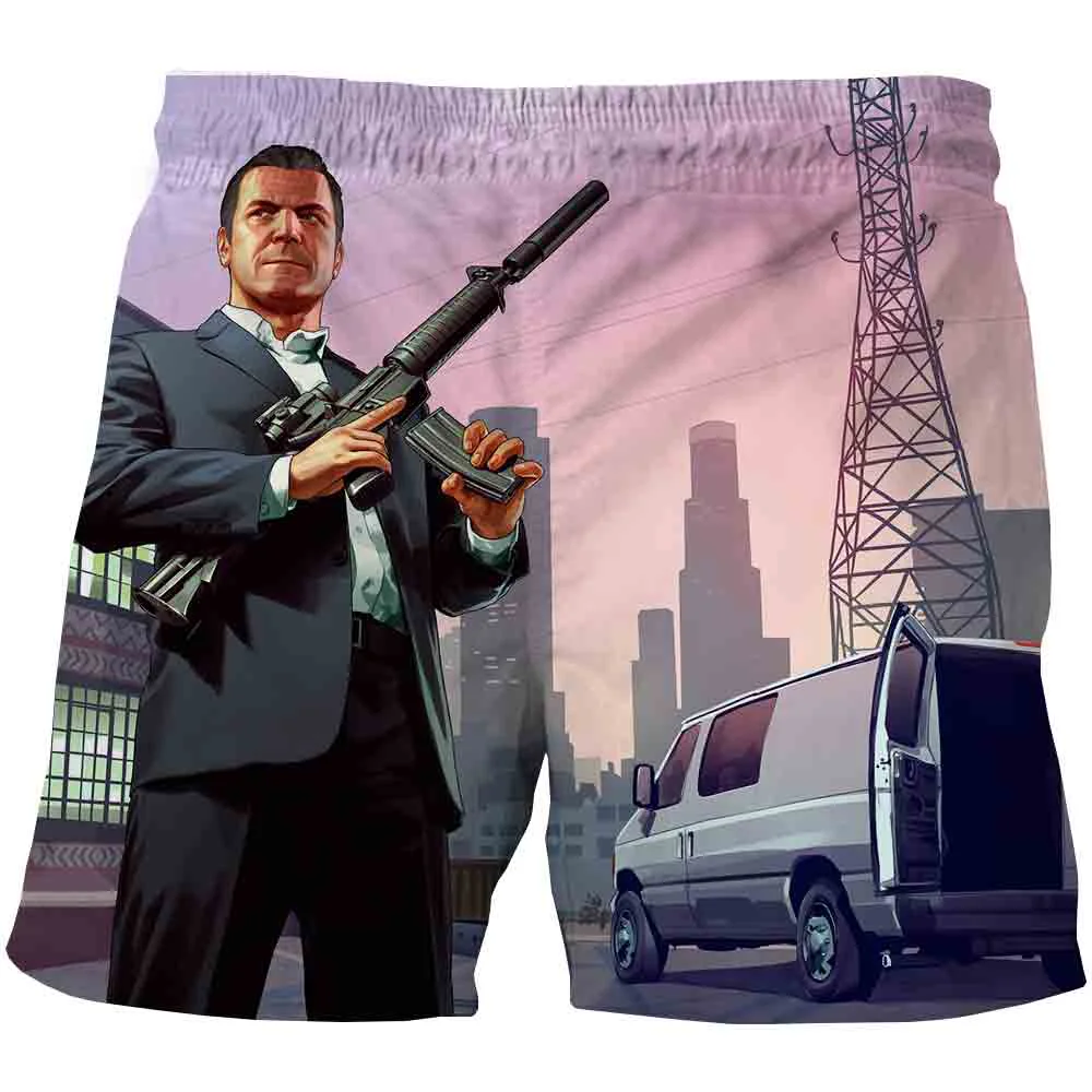 

2021 New Grand Theft Auto Game GTA 5 Men 3D Print board shorts Funny Men tshirt Fashion Swimming trunks shorts men clothing Hot