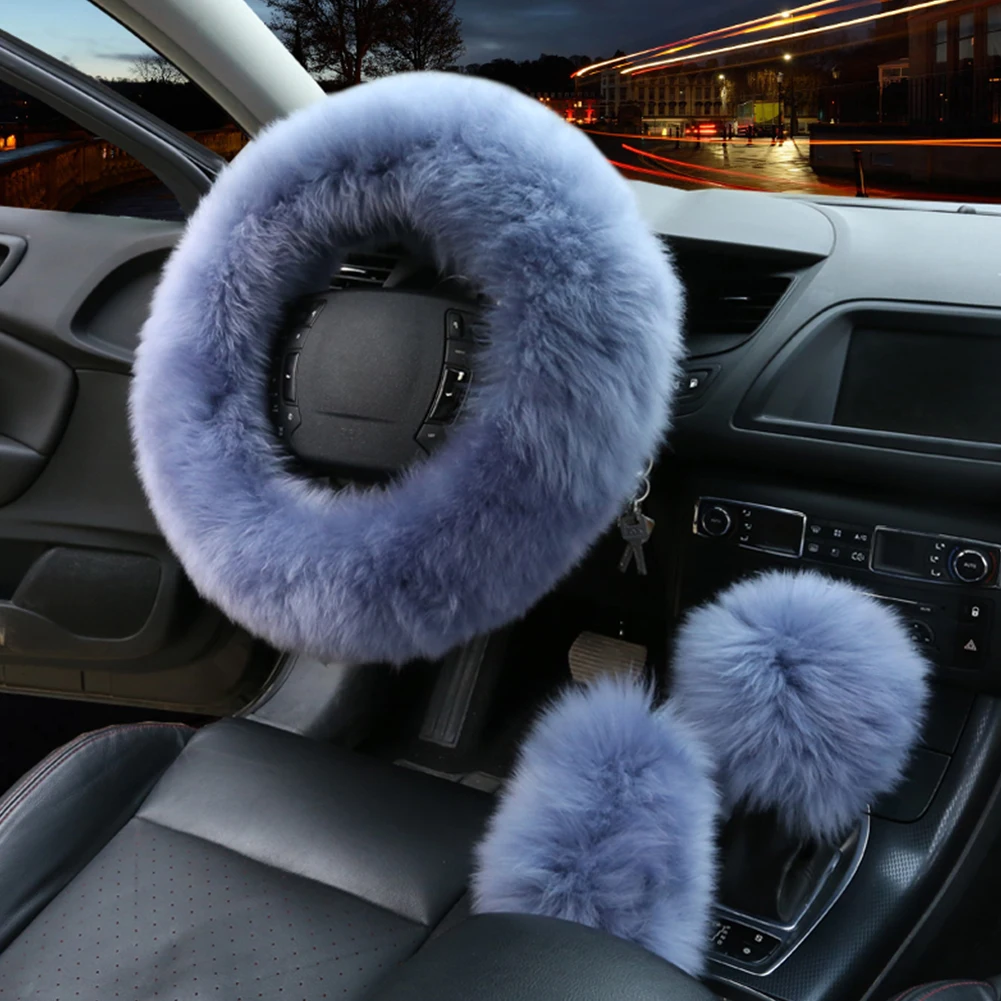 3 шт. Меховой чехол на руль автомобиля для девочек зимний теплый плюшевый мягкий