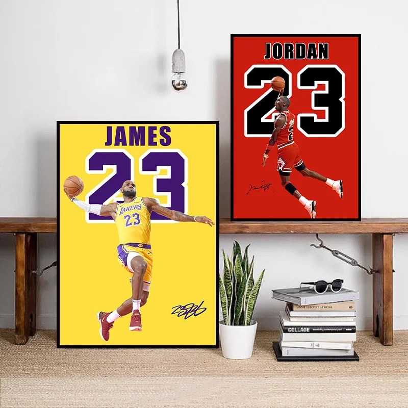 

HD Bulls Flyer Michael Jordan and James Fan Poster Print Canvas Painting Boy Room Decoration Painting