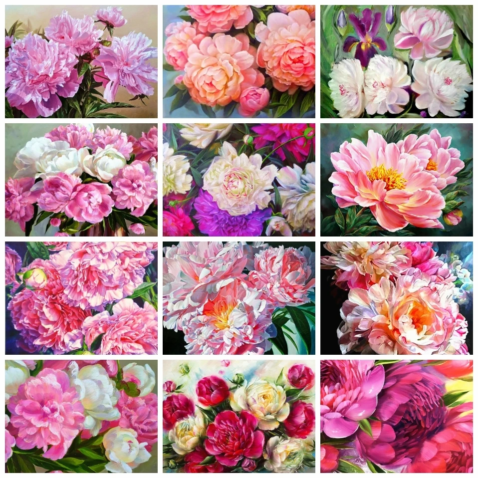 

AZQSD Picture By Numbers Flower Peony HandPainted Acrylic Painting By Numbers Diy Gift Wall Art Home Decoration 60x75cm Framed