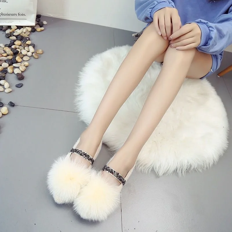 

Autumn and winter plush shoes women plus velvet pointed shallow mouth single shoes outdoor wild fashion flat peas shoes