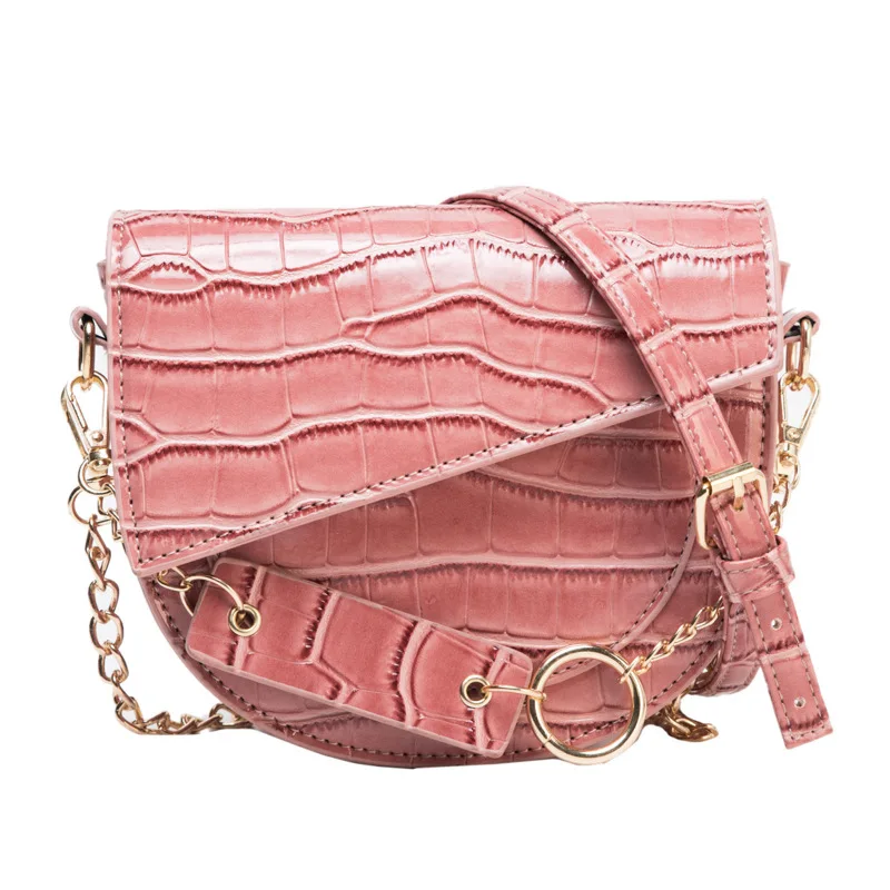 

Mini Pu Leather Chain Saddle Crossbody Bags for Women 2021 Brand Trendy Crocodile Shoulder Handbags Female Travel Purses A102