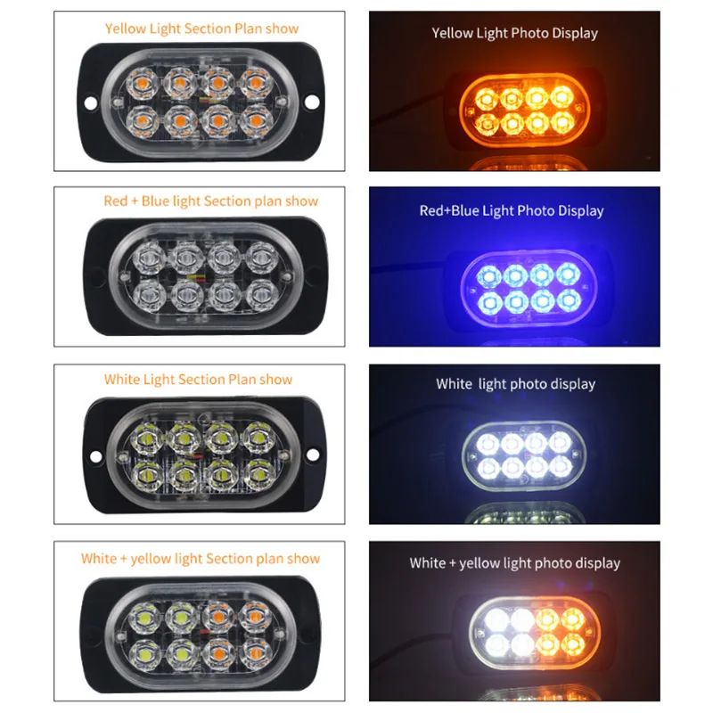 

Emergency Strobe Lights for Trucks Amber Recovery Car 8 Chips LED Lighting Bar Color Grill Breakdown Flashing 12/24V Amber Led