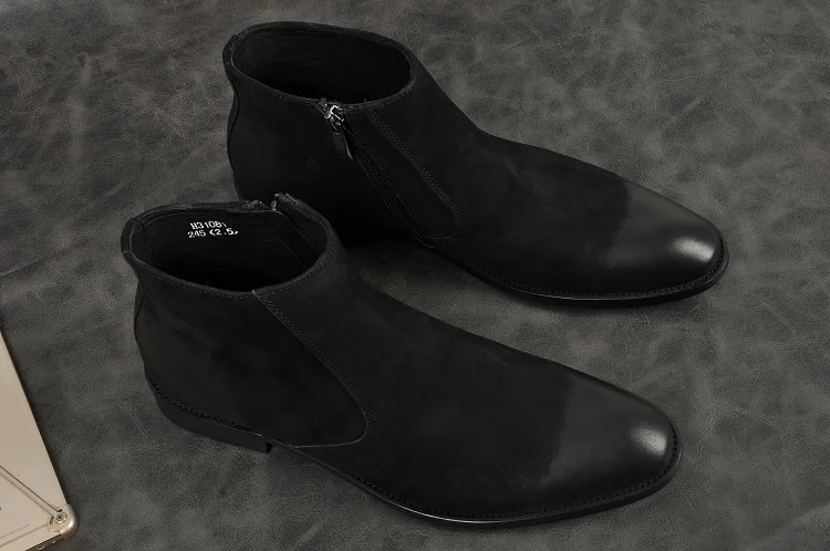Новинка мужские ботинки из воловьей кожи с высоким берцем на низком каблуке