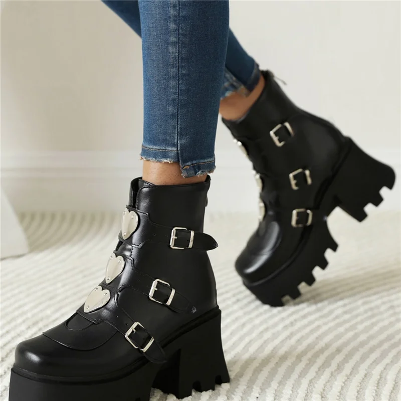 

ESRFIYFE 2021 New Autumn Winter Women Ankel Boots Female Platform Boots Thick High Heels Women Party Boots Botas Mujer Big Size