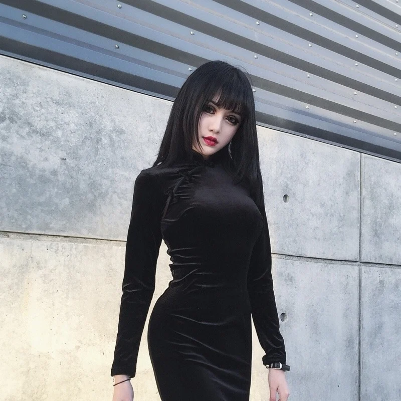 Женское облегающее мини-платье InsGoth Черное вечернее платье в китайском стиле