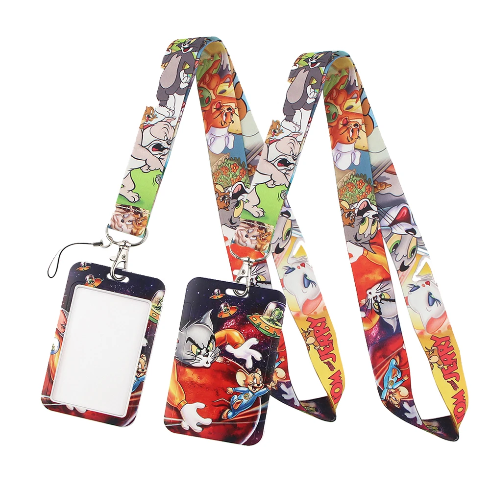 

LT378 Anime Cats Print Keychain Ribbon Lanyards for Keys ID Card Phone Straps Hanging Rope Lariat Students Badge Holder