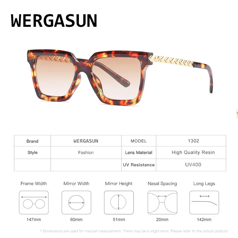 

WERGASUN Classic Oversized Square Sunglasses Women New Fashion Sun Glasses Female Gradient Vintage Big Shades UV400