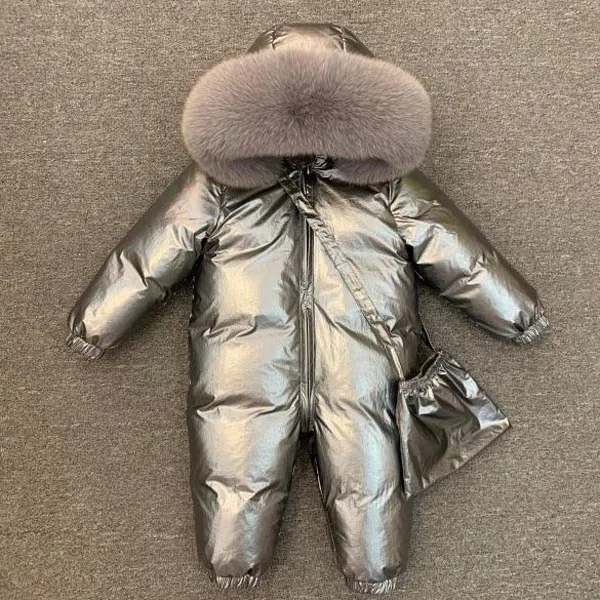 Детский пуховой комбинезон детский бесшовный плотный с воротником из