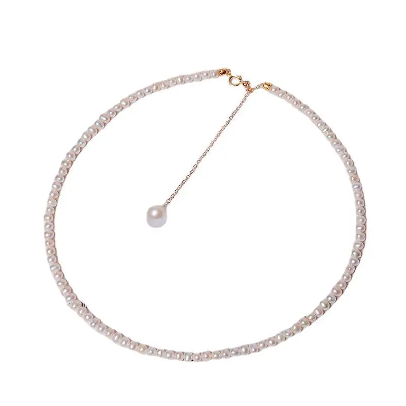 

Jewelry Neck 3-4mm Natural Pearl Freshwater Pearl Necklace America 14k Gold Adjustable Necklace Women's Neck Choker Chain