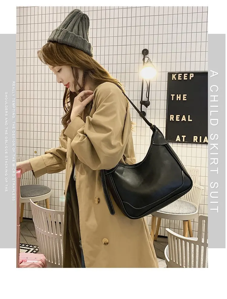 

New Saddle Bag Retro Female Bag Shoulder Messenger Armpit Bags Leisure All-match PU Leather Commuter Bag Designer Handbags Women