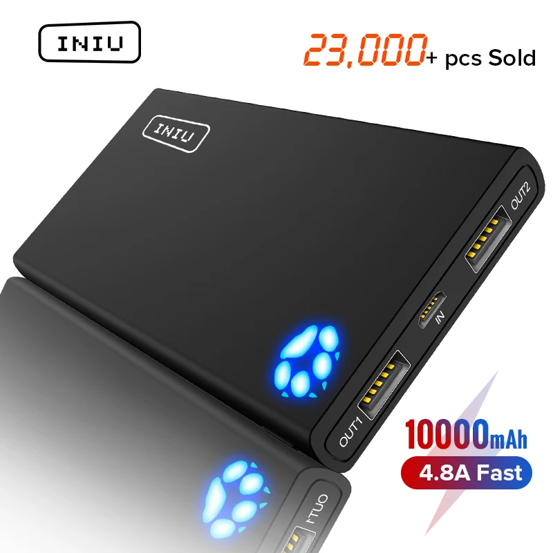 INIU 10000 мА/ч, а, внешний аккумулятор, двойной, 2 USB, портативное зарядное устройство, внешний аккумулятор для iPhone X, Xiaomi Mi, телефон, повербанк, внешний аккумулятор