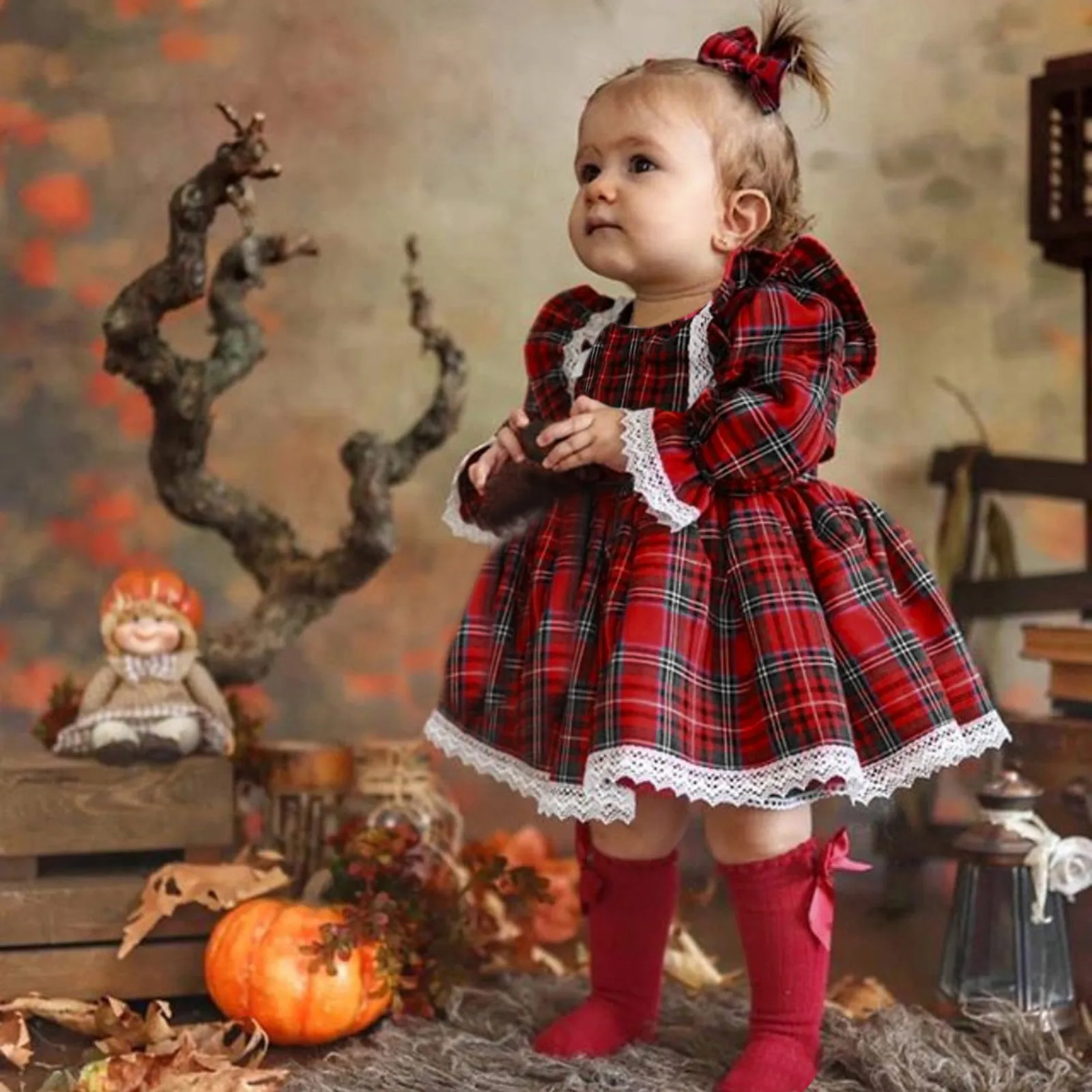 

Детское рождественское платье для маленьких девочек, рождественское нарядное платье принцессы с юбкой-пачкой, платье с бантом, кружевное п...