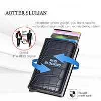 rfid safe anti theft smart wallet thin id cards holder unisex automatically solid metal bank credit cards holder business purse