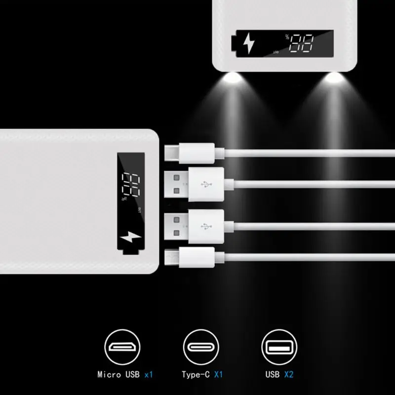 Чехол для внешнего аккумулятора 5 в с двойным USB10x18650 цифровым дисплеем мобильный