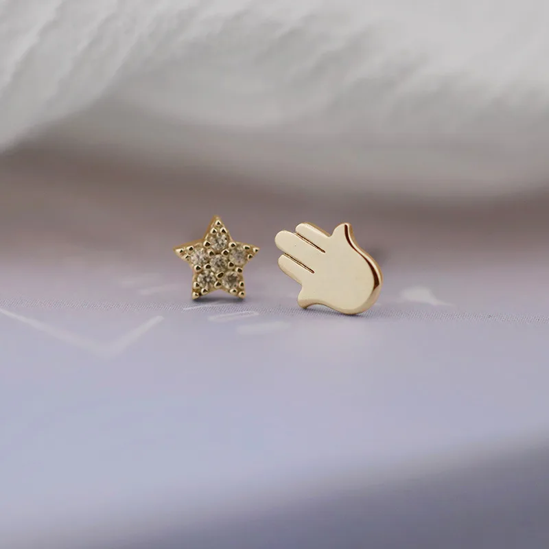 

New S925 full body sterling silver palm star asymmetrical earrings simple temperament sweet personality earrings