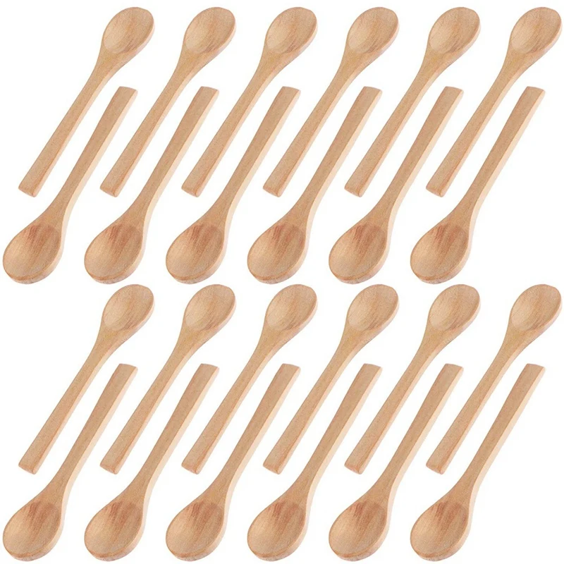 

40Pcs Wooden Small Spoons Mini Wooden Spoons Tasting Spoons Soup Spoons for Tea Coffee Condiments Kitchen Supplies