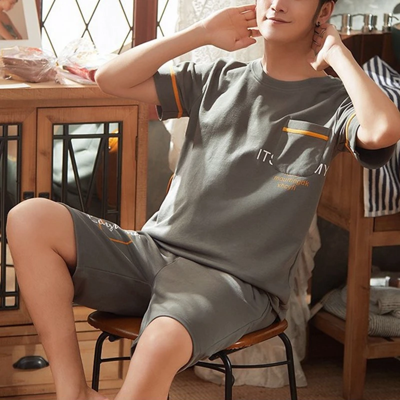 

Men Summer Cotton Short-sleeved Shorts Pajamas Set Thin Section Home Suit Multi Styles Plus Sizes 3XL