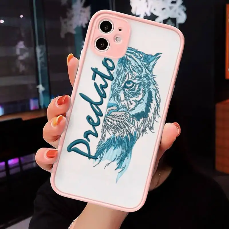 

Predator tiger leopard Phone Case For iPhone 12 11 Mini Pro XR XS Max 7 8 Plus X Matte transparent Pink Back Cover