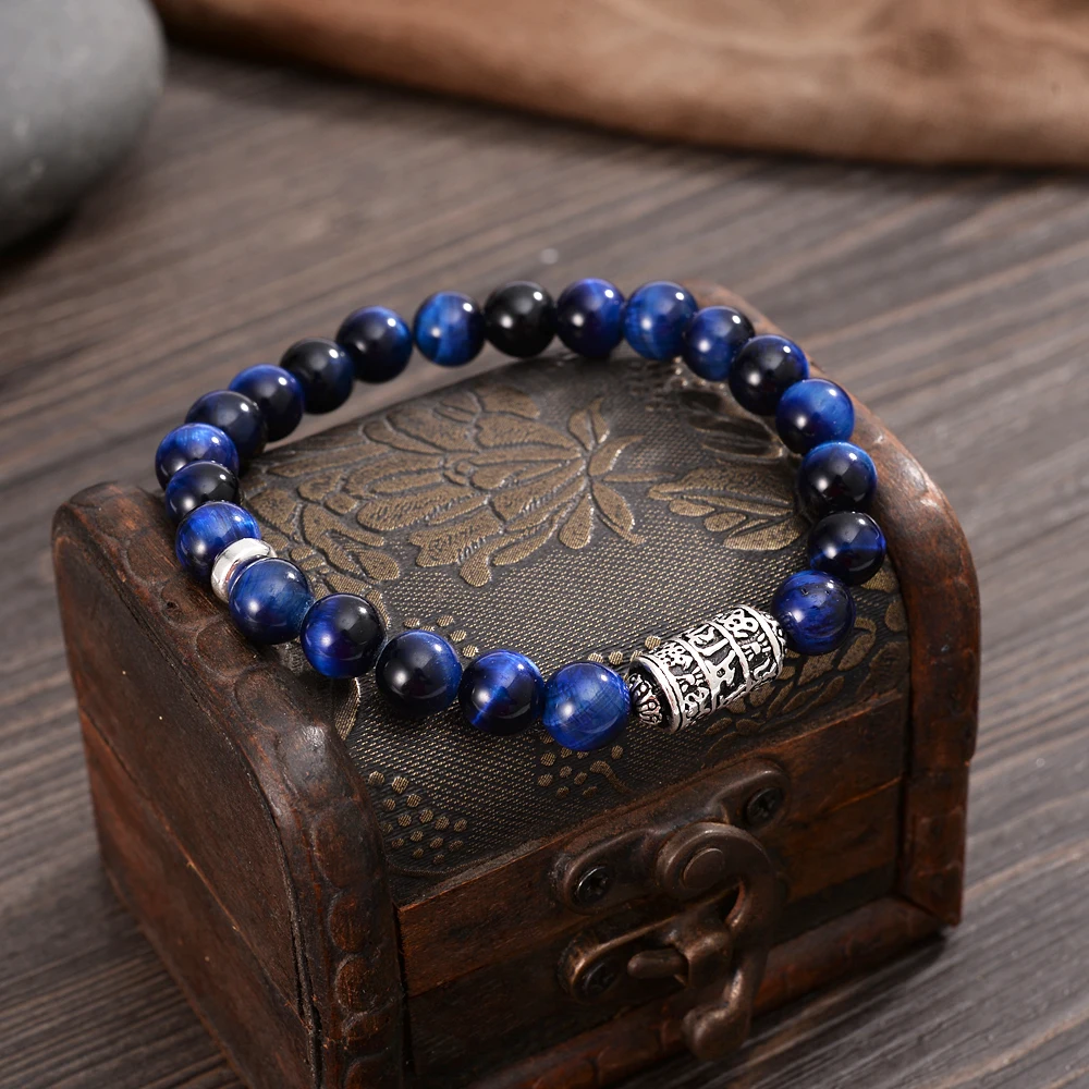Синий глаз каменные бусины тибетский буддизм мантра тотем браслет из бисера