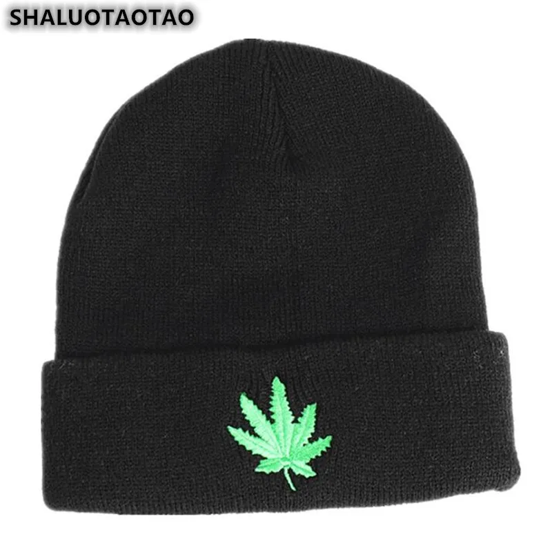 

SHALUOTAOTAO Trend Winter Thermal Knitted Beanie Hat For Women's Fashion Leaves Embroidery Hip-hop Cap Ladies Brands Tide Caps