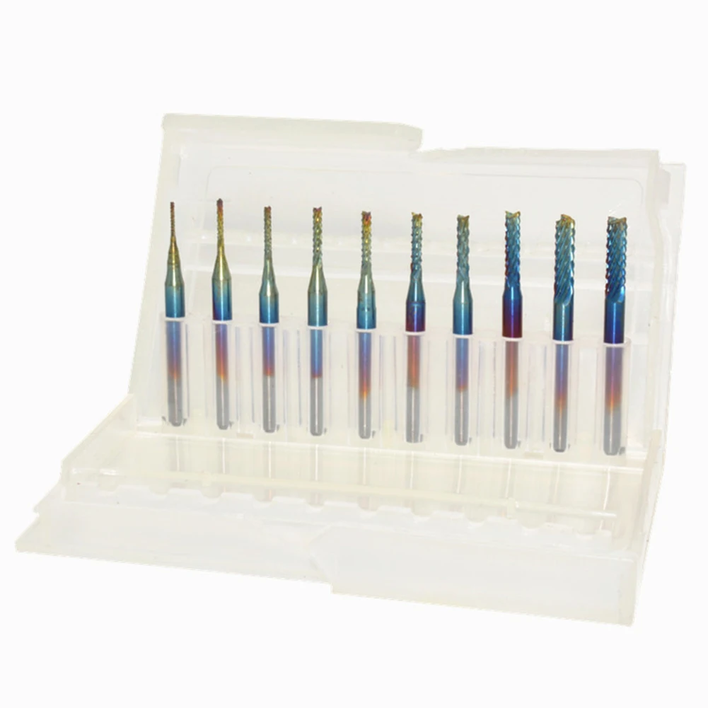 

10 шт. Универсальный 0,8-3,175 мм карбидный Фрезерный резак с титановым покрытием для печатных плат фрезерный станок с ЧПУ Концевая фреза для печ...