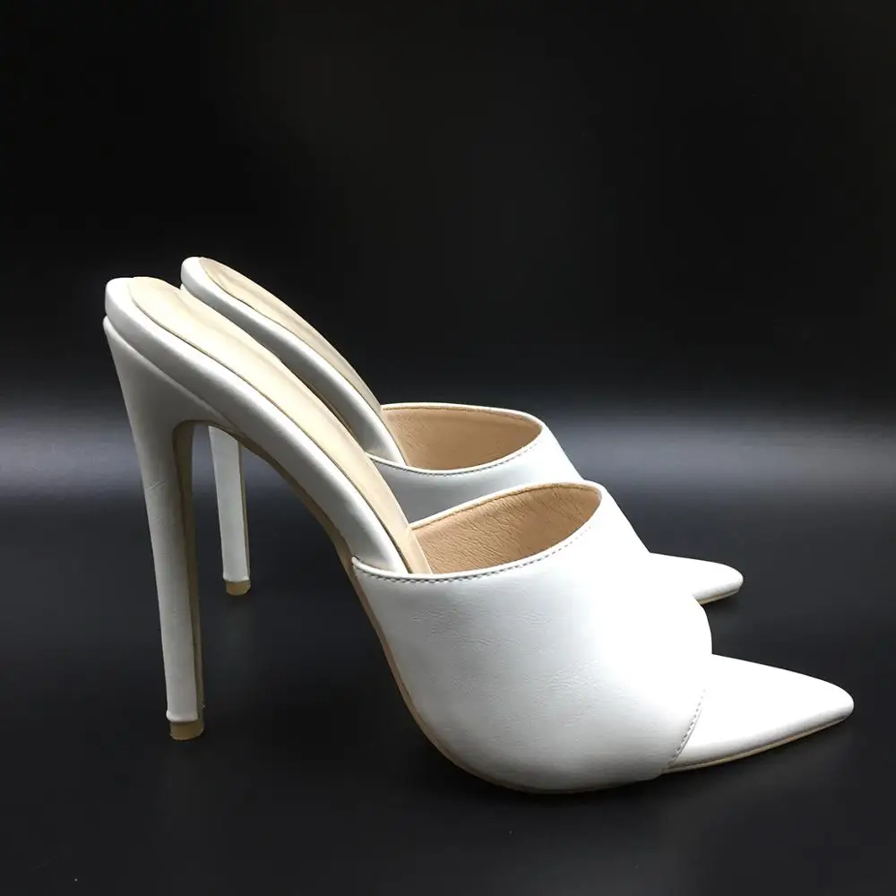 Женские шлепанцы Босоножки Туфли с острым носком на высоком каблуке Белые туфли