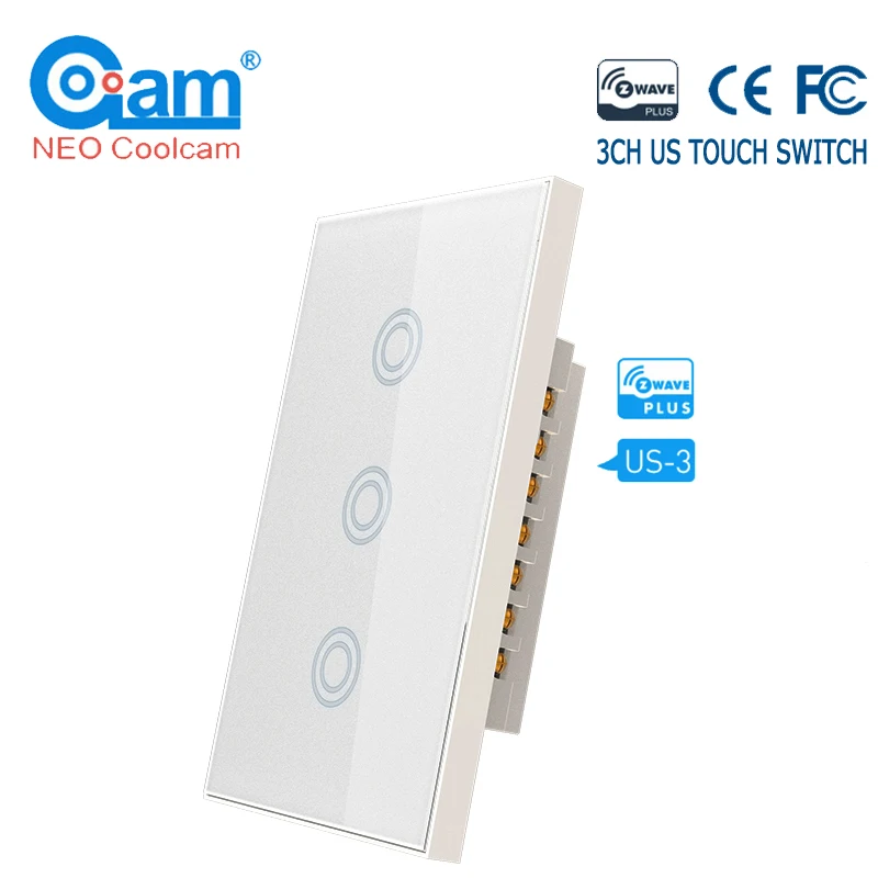Настенный сенсорный выключатель NEO COOLCAM 3CH Z wave Plus US 3 клавиши умный света панель