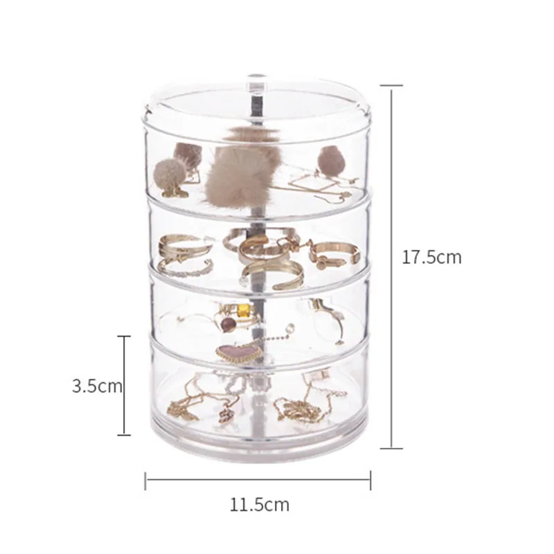

Transparent Jewelry Box Rotatable 4 Layers Make Up Organizer Earrings Ring Necklace Container with Lid Dust-proof for Women