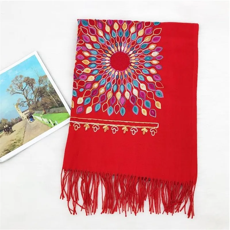 Распродажа бренда женский шарф с вышитыми цветами подсолнухами Национальный