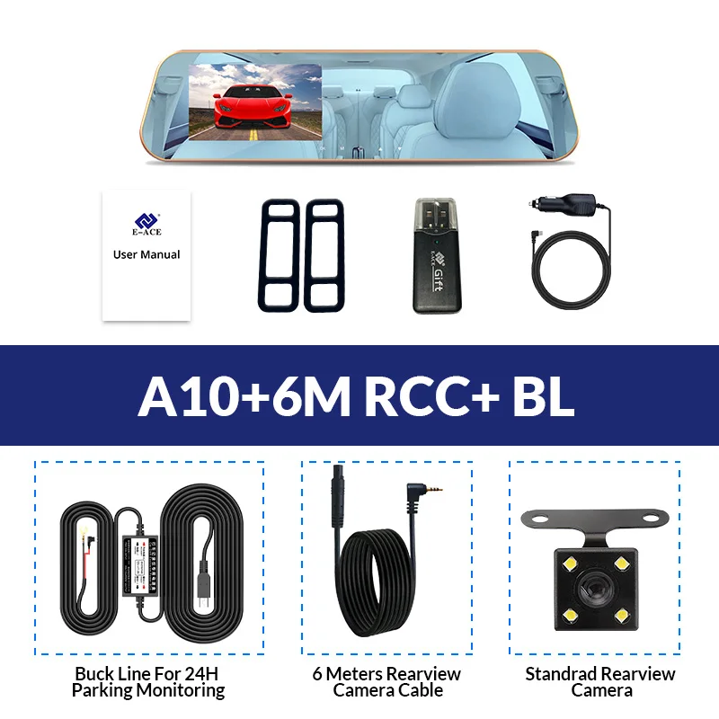 E-ACE, Автомобильный видеорегистратор, зеркальная камера, 4,3 дюймов, видео рекордер, FHD 1080 P, двойной объектив с камерой заднего вида, Автомобильный регистратор, видеорегистратор, видеорегистратор