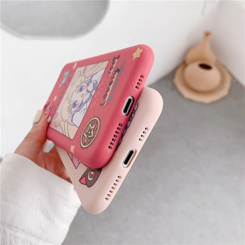 

Cartoon Sailor Moon Simple Phone Cases For iPhone 12 Mini 11 Pro XS MAX X XR 6 6S 7 8 Plus SE 2020 Liquid Silicone Cover Coque