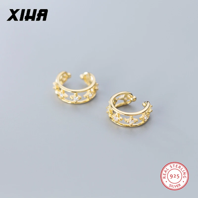 Золото Цвет корейский клип серьги с цирконием не проколотых ушей зажимы 925