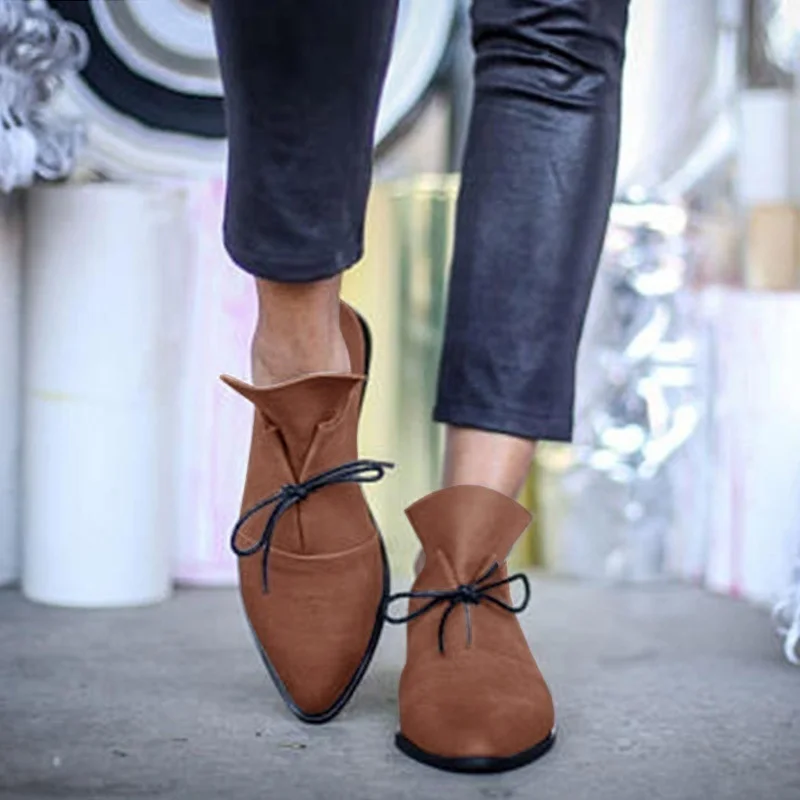 

Women Flats Shoes Woman Lace Up Pu Leather Casual Flat Shoes Ladies Fashion Pointed Toe Vintage Loafers Footwear Female 35-43