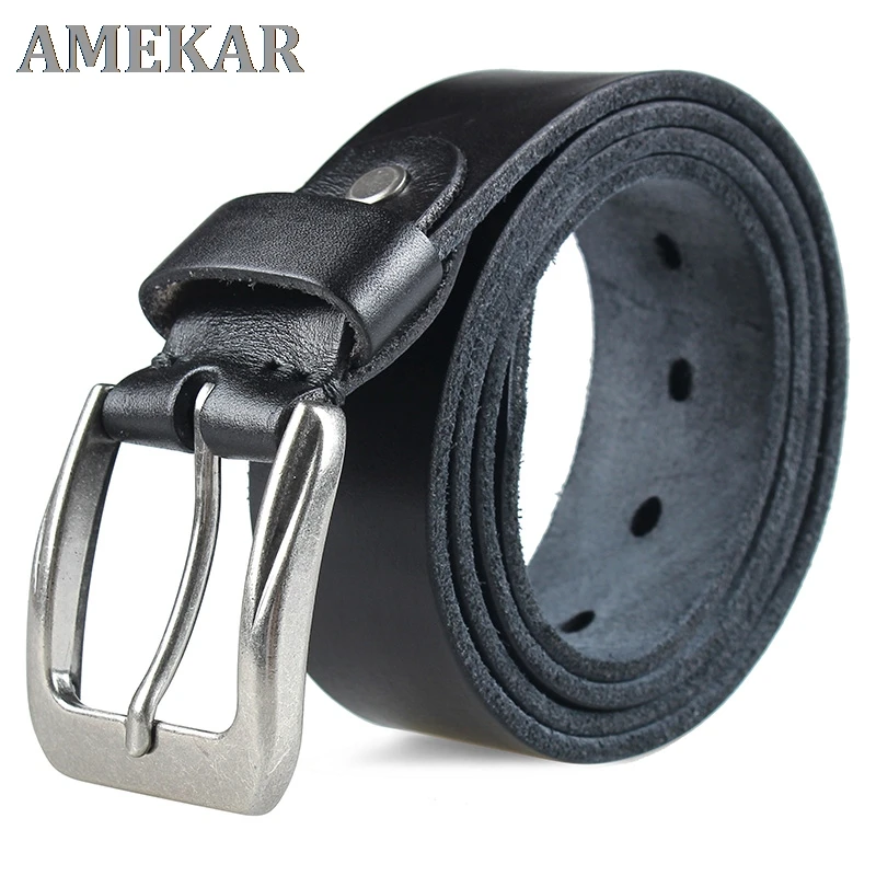 

Men Top Layer Leather Casual High quality Belt Vintage Design Pin Buckle Genuine Leather Belts For Men Original Cowhide