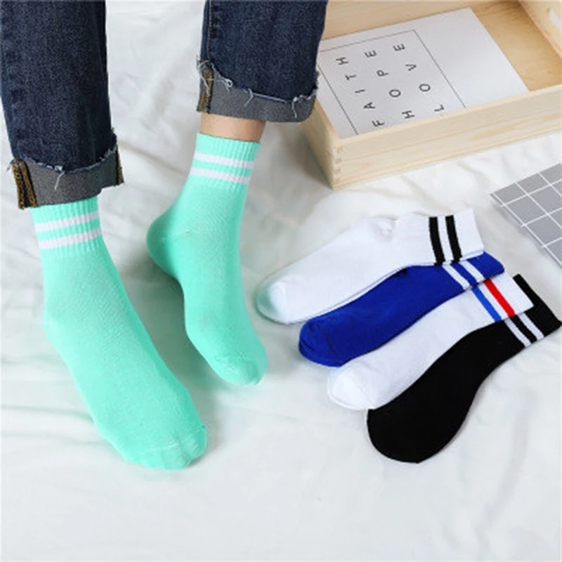 Хлопковые мужские повседневные носки плоские с двумя полосками модные