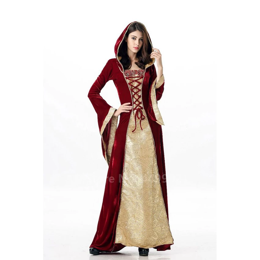 

Halloween Women European Medieval Vampire Gothic Cosplay Costume Long Bell Sleeve Maxi Dress Court Masquerade Quenn Long Dress