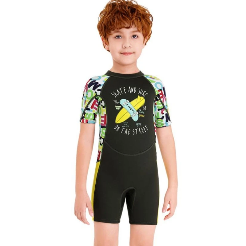 

One-piece Short Sleeve Kids Wetsuit Thickening Warm Snorkeling Surfing Swimwear Diving Suit Children Water Sport T8ND