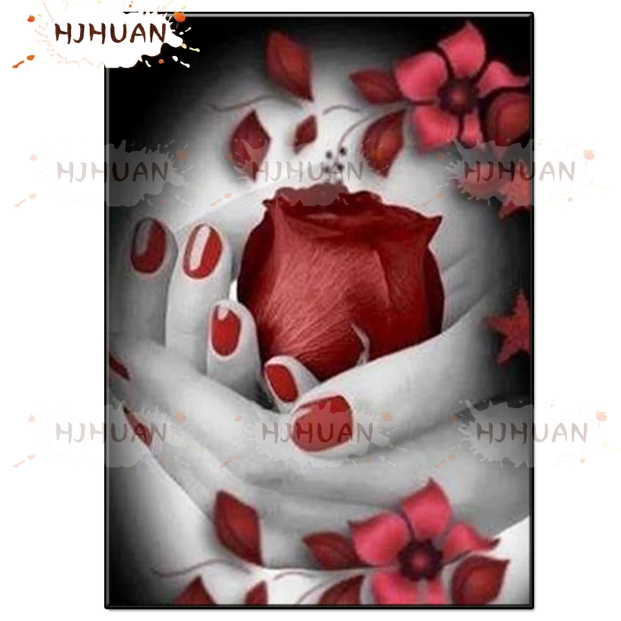 

DIY Hand holding red rose Diamond Painting Full Square/Round Drill Diamond Embroidery Cross Stitch Rhinestone Mosaic Home Decor