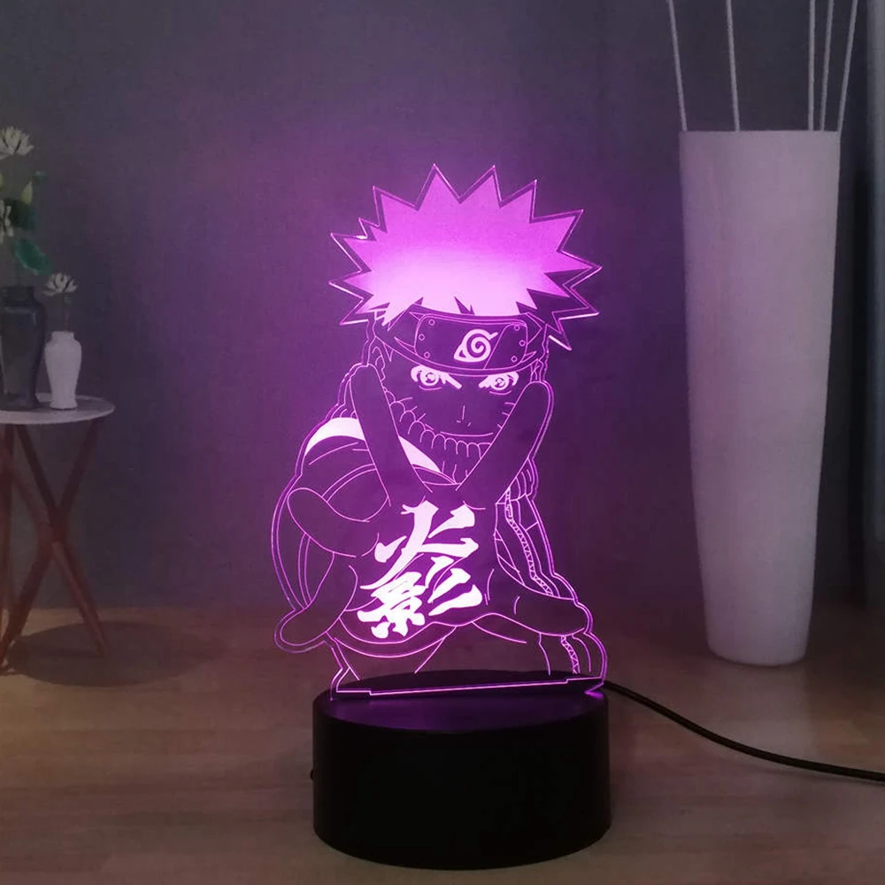 Novelty 3D Illusion Table Lamp Uzumaki Naruto Acrylic RGB Multicolor Bedside USB Remote LED Night Light Kids Holiday | Лампы и